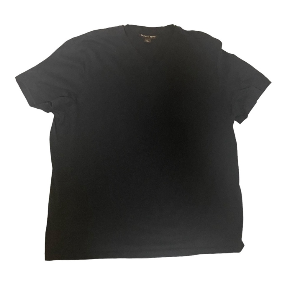 Michael‎ Kors Shirt Men Large Black V-Neck Lightweight Casual Solid Embroidered